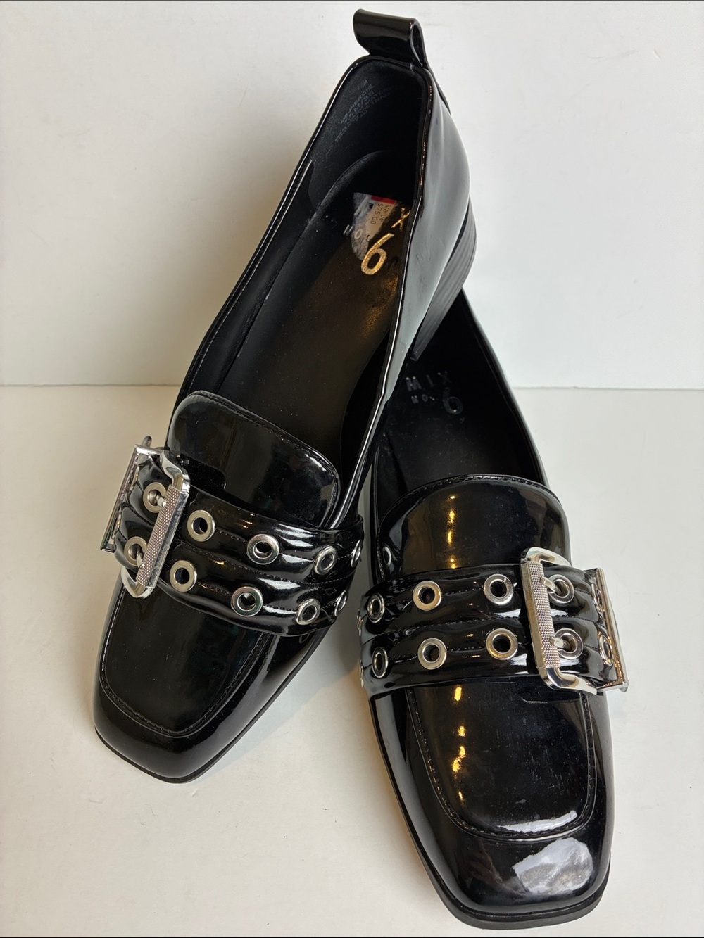 Mix No. 6 Piercie Black Patent Leather Loafer Shoes Metallic Grommet Buckle 7.5 - Picture 2 of 14
